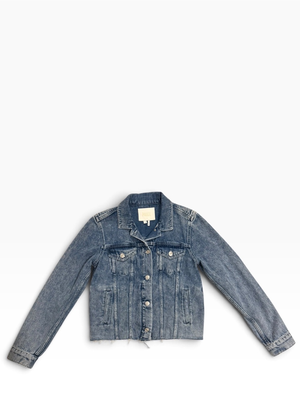 PAIGE Women’s Raw Hem Cropped Denim Jacket Size Small